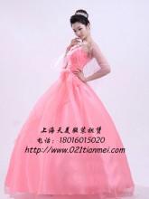 粉色纱款抹胸长款礼服优雅礼服