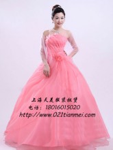 粉色纱款抹胸长款礼服优雅礼服