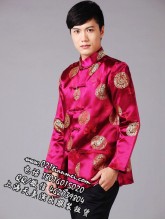 酒红色主持人唐装中式服装长辈服装