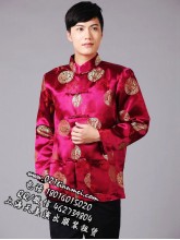 酒红色主持人唐装中式服装长辈服装