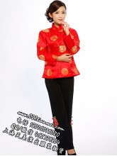 红色女士主持人唐装长辈服...