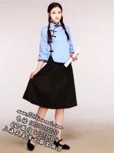 蓝色棉布五四青年学生女装