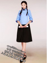 蓝色棉布五四青年学生女装